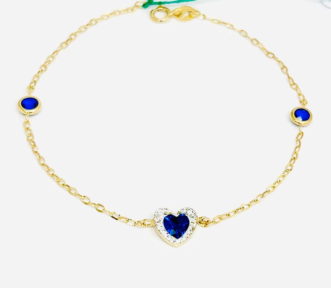 Bracciale Donna Oro Giallo 18 kt Zaffiro Blu Sintetico Cuore _BR045