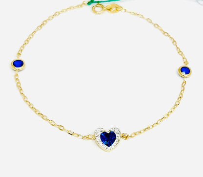 Bracciale Donna Oro Giallo 18 kt Zaffiro Blu Sintetico Cuore _BR045