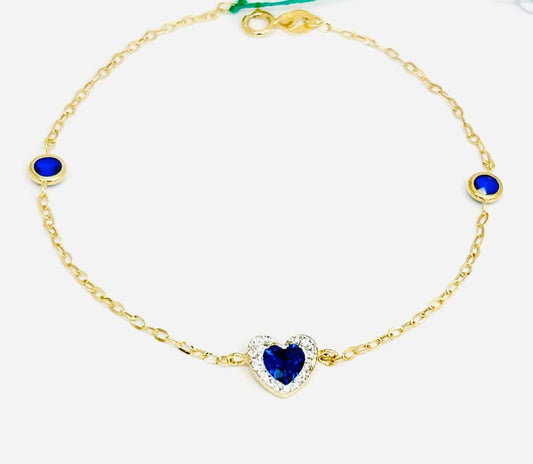 Bracciale Donna Oro Giallo 18 kt Zaffiro Blu Sintetico Cuore _BR045