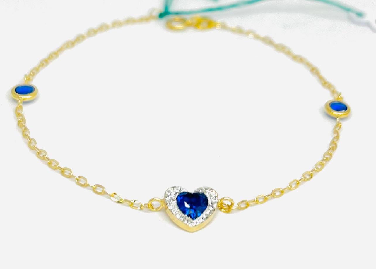 Bracciale Donna Oro Giallo 18 kt Zaffiro Blu Sintetico Cuore _BR045