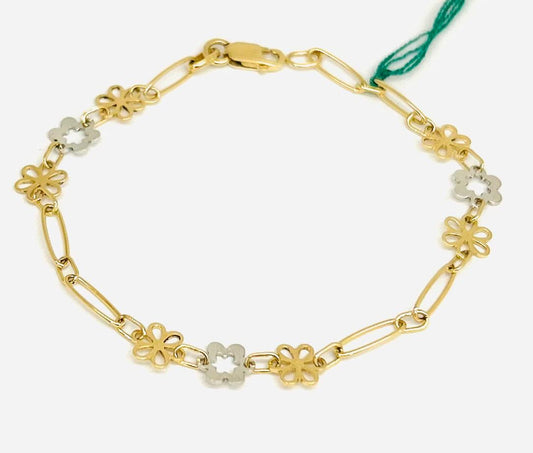Bracciale Donna Oro Giallo e Bianco 18 kt Fiorellini _BR046