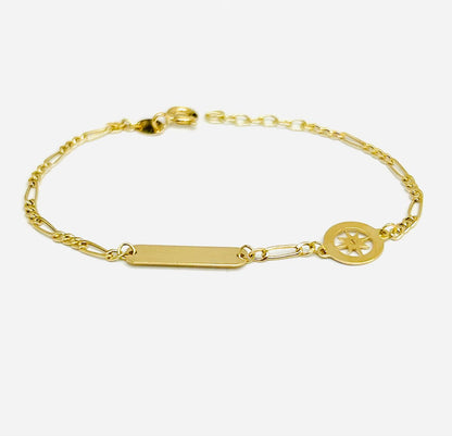 Bracciale Bambino Oro Giallo 18 KT Medaglietta Per Incisione e Rosa dei Venti _BR050