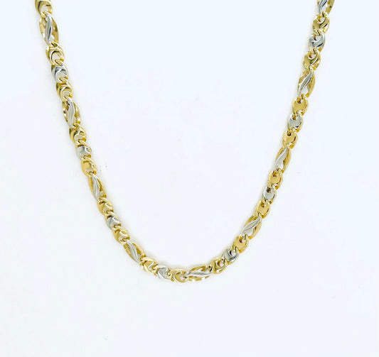 Collana Uomo Oro Giallo e Bianco 18 kt Maglia Piatta _CL056