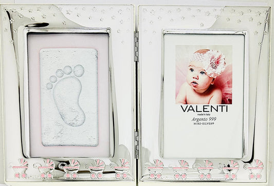 Cornice Doppia Portafoto Valenti Bambina Argento 999 Kit Impronta _73142 3LRA