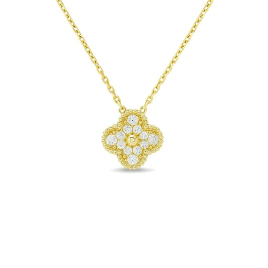 Collana Donna Argento 925 Vancleef Dorato Quadrifoglio Zirconi _LSC13
