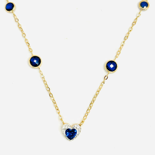 Collana Donna Oro Giallo 18 kt Zaffiro Sintetico e Zirconi Cuore  _CL037