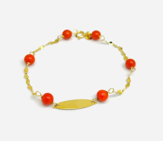 Bracciale Bambini Oro Giallo 18 kt Medaglietta Perline _BR052