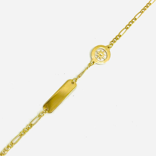 Bracciale Bambino Oro Giallo 18 KT Medaglietta Per Incisione e Rosa dei Venti _BR050