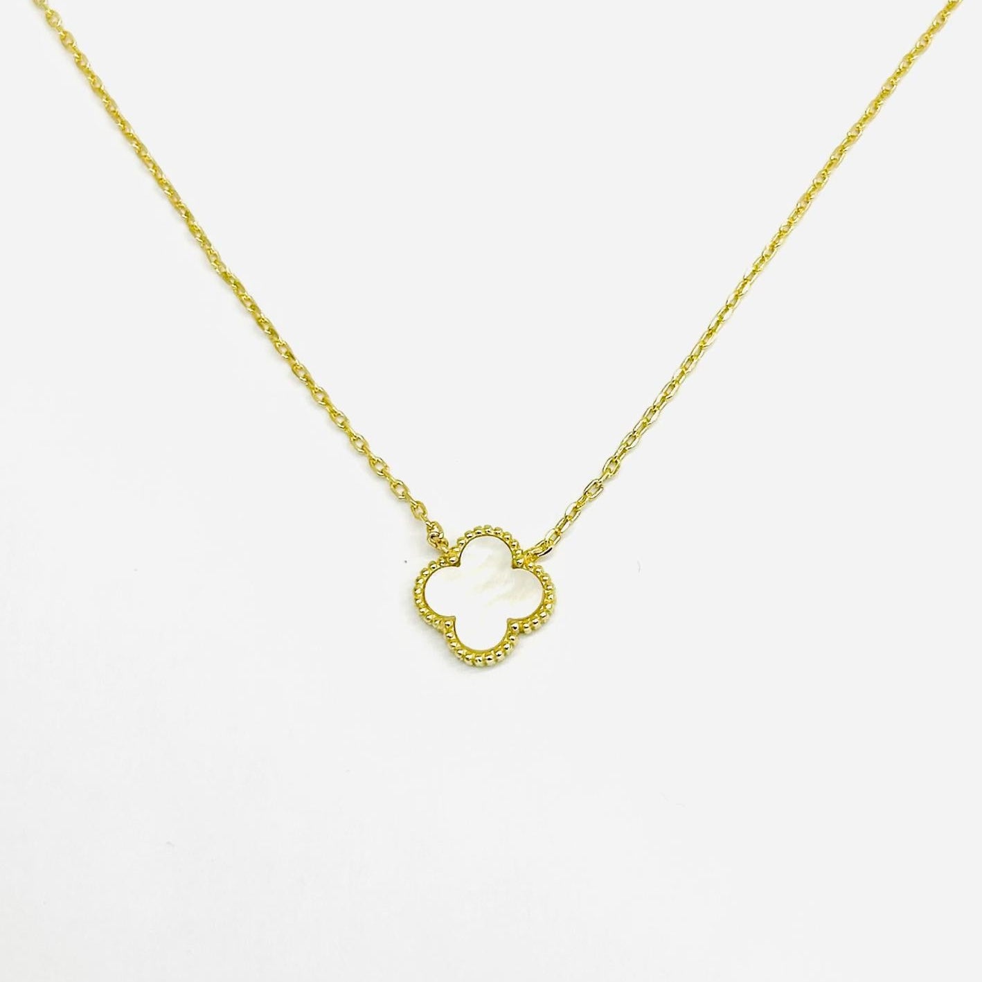 Collana Donna Argento 925 Vancleef Dorato Quadrifoglio Madreperla _LSC15