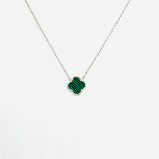 Vancleef Damen-Halskette aus 925er Silber mit grünem vierblättrigem Kleeblatt_LSC23
