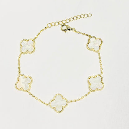 Vancleef Damen Armband 925 Silber Gold Vierblättriges Kleeblatt Perlmutt _LSB02 