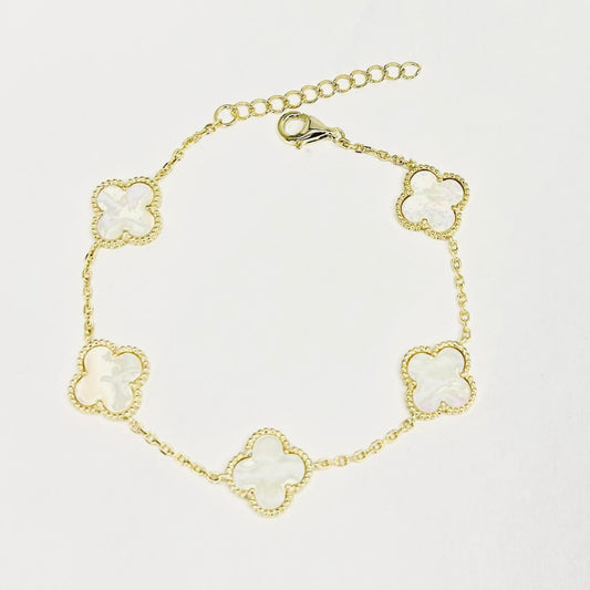 Vancleef Damen Armband 925 Silber Gold Vierblättriges Kleeblatt Perlmutt _LSB02 