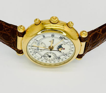 Orologio Vetta Uomo Acciaio Automatico Cronografo Fasi Lunari Cinturino Pelle Marrone Cassa Oro _ETA7751