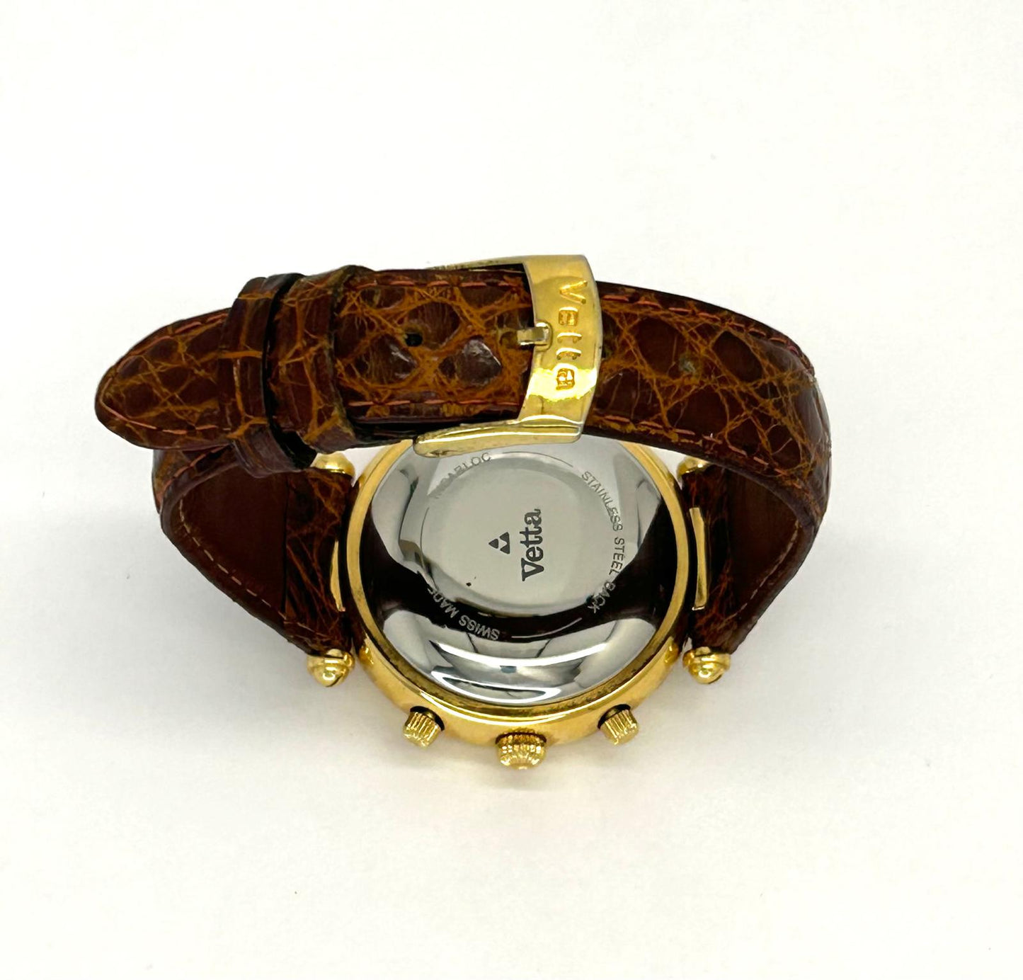 Orologio Vetta Uomo Acciaio Automatico Cronografo Fasi Lunari Cinturino Pelle Marrone Cassa Oro _ETA7751