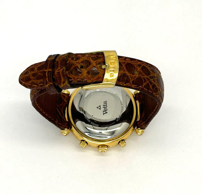 Orologio Vetta Uomo Acciaio Automatico Cronografo Fasi Lunari Cinturino Pelle Marrone Cassa Oro _ETA7751