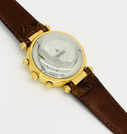 Orologio Vetta Uomo Acciaio Automatico Cronografo Fasi Lunari Cinturino Pelle Marrone Cassa Oro _ETA7751