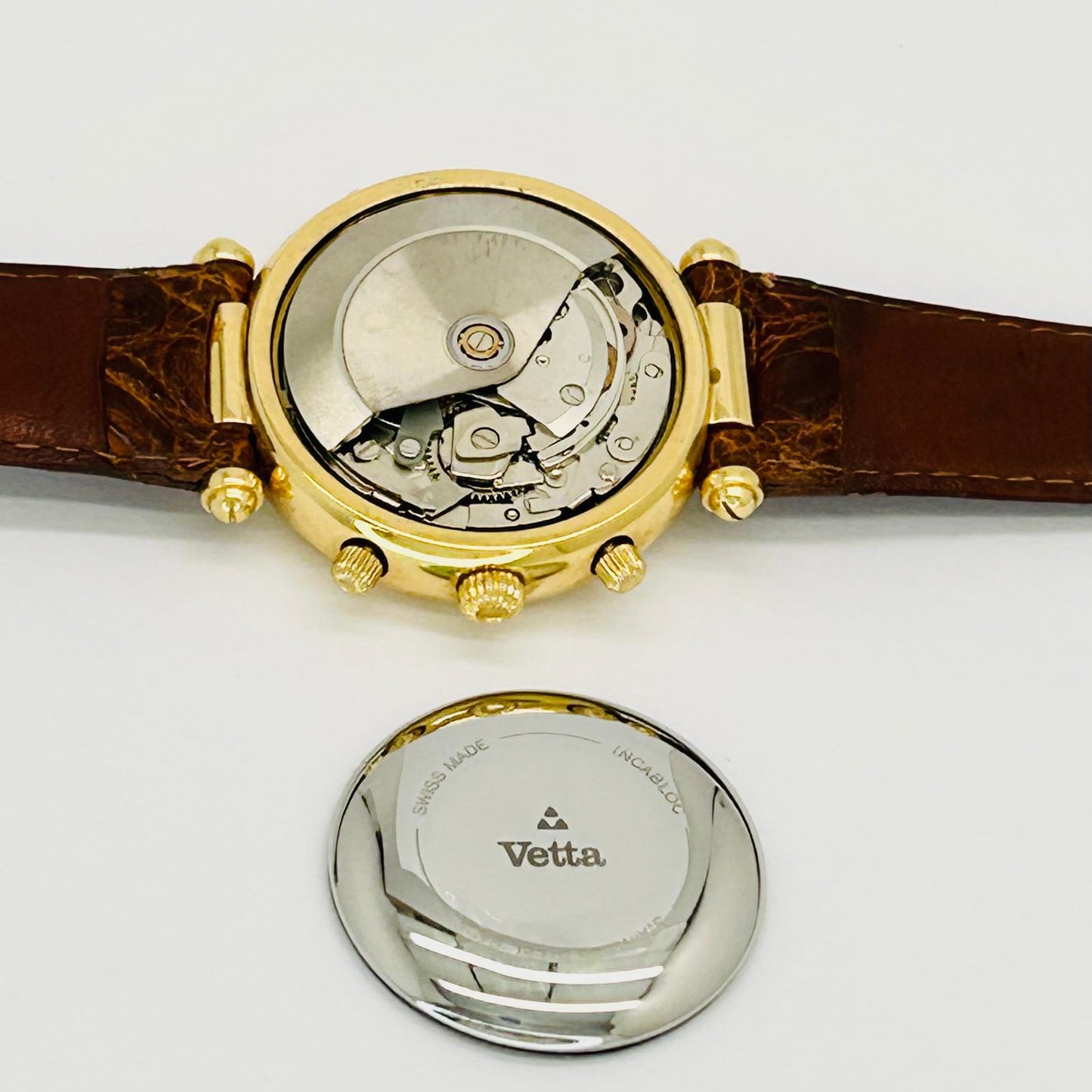 Orologio Vetta Uomo Acciaio Automatico Cronografo Fasi Lunari Cinturino Pelle Marrone Cassa Oro _ETA7751