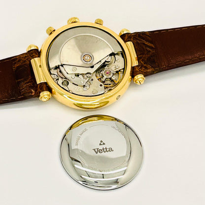 Orologio Vetta Uomo Acciaio Automatico Cronografo Fasi Lunari Cinturino Pelle Marrone Cassa Oro _ETA7751