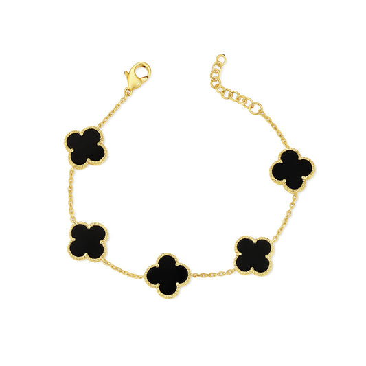 Bracciale Donna Argento925 Vancleef Dorato Quadrifogli Neri _LSB26