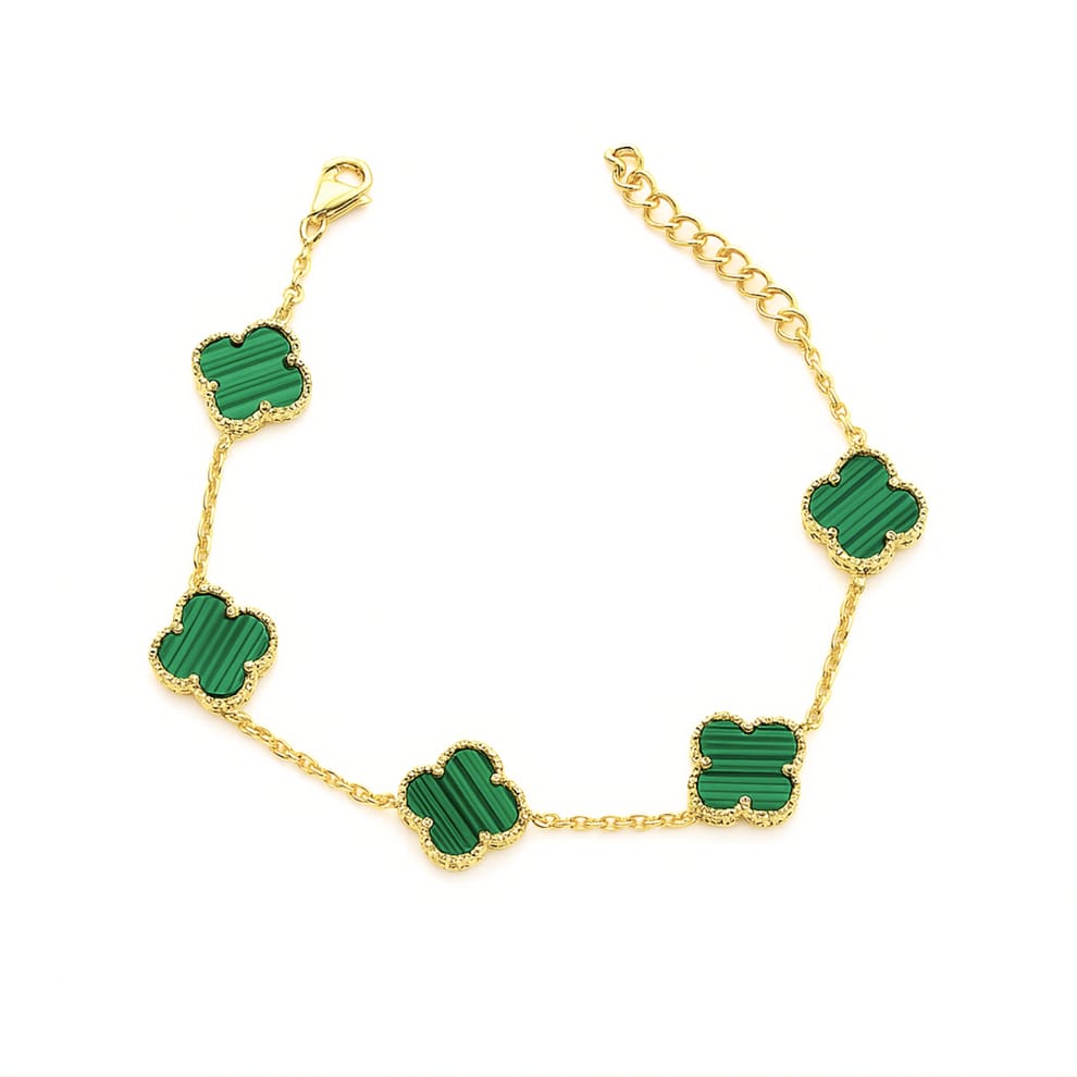 Bracciale Donna Argento 925 Vancleef Dorato Quadrifogli Verdi _LSB01