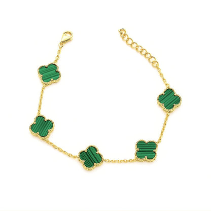 Bracciale Donna Argento 925 Vancleef Dorato Quadrifogli Verdi _LSB01