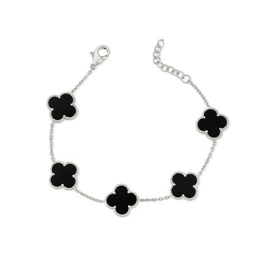 Bracciale Donna Argento925 Vancleef Argentato Quadrifogli Nero _LSB03