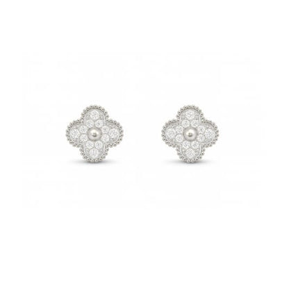 Vancleef Damen-Ohrringe aus 925er Silber mit vierblättrigem Kleeblatt und Kristallen _LSO08 