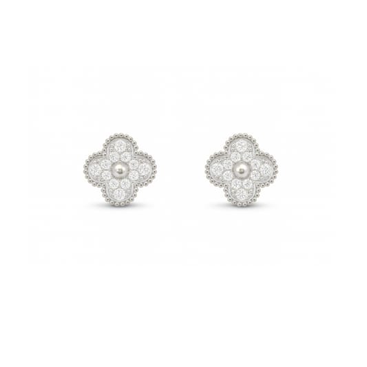 Orecchini Donna Argento 925 Vancleef Argentato Quadrifoglio Cristalli _LSO08