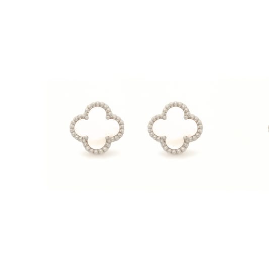Vancleef Damen-Ohrringe aus 925er Silber mit vierblättrigem Kleeblatt und Perlmutt _LSO04 
