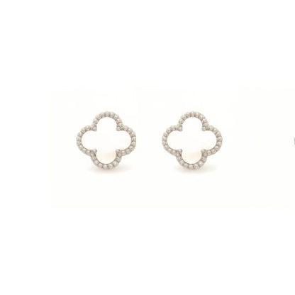 Vancleef Damen-Ohrringe aus 925er Silber mit vierblättrigem Kleeblatt und Perlmutt _LSO04 