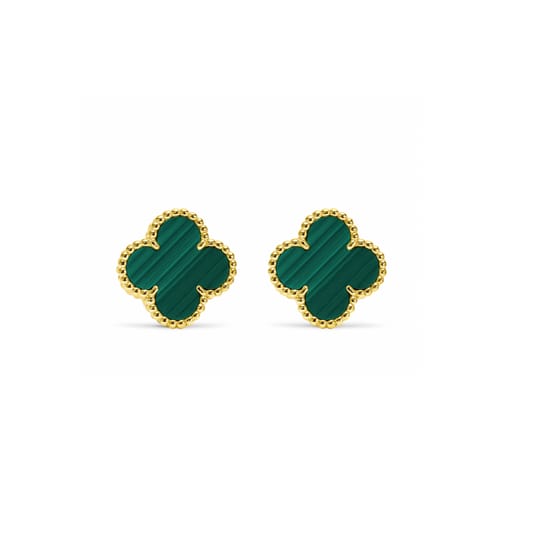 Orecchini Donna Argento 925 Vancleef dorato Quadrifoglio Verde _LSO01