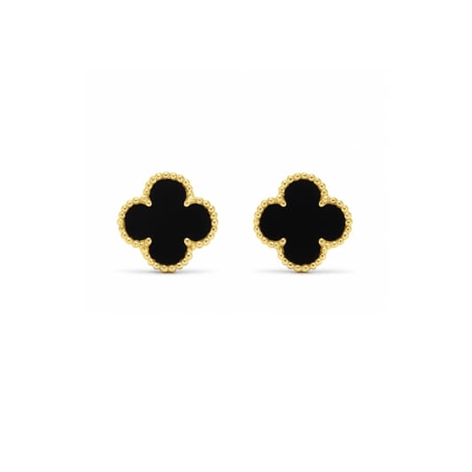 Orecchini Donna Argento 925 Vancleef Dorato Quadrifoglio Nero _LSO10