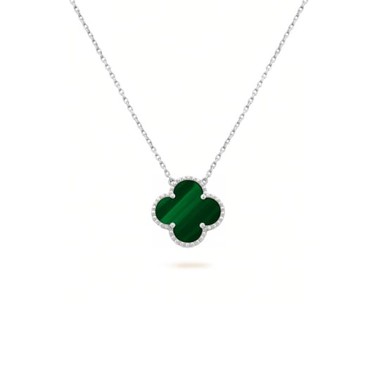 Collana Donna Argento 925 Vancleef Argentato Quadrifoglio Verde _LSC23