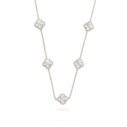 Vancleef Damen-Halskette aus 925er Silber mit 5 vierblättrigen Kleeblättern und Blumen _LSC28