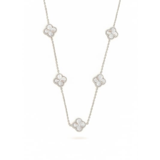 Collana Donna Argento 925 Vancleef Argentato 5 Quadrifogli Fiore _LSC28