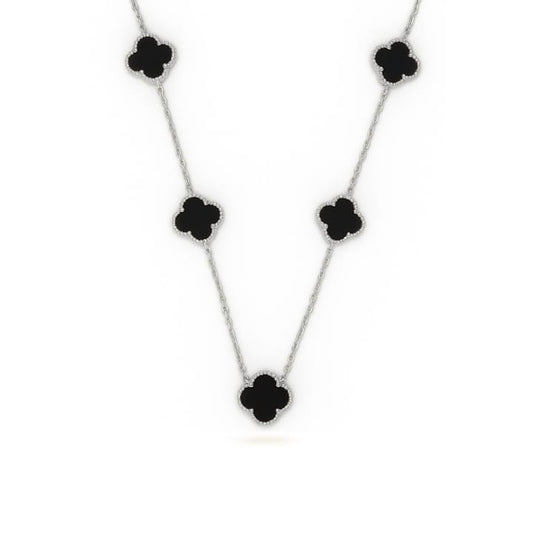 Collana Donna Argento 925 Vancleef Argentato 5 Quadrifogli Nero _LSC27