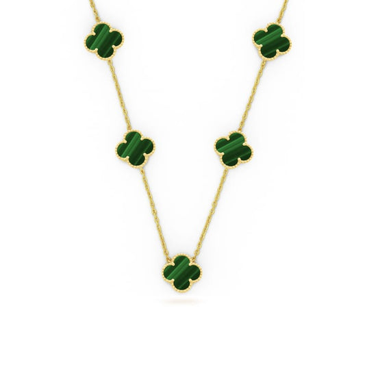 Collana Donna Argento 925 Vancleef Dorato 5 Quadrifogli Verdi _LSC17