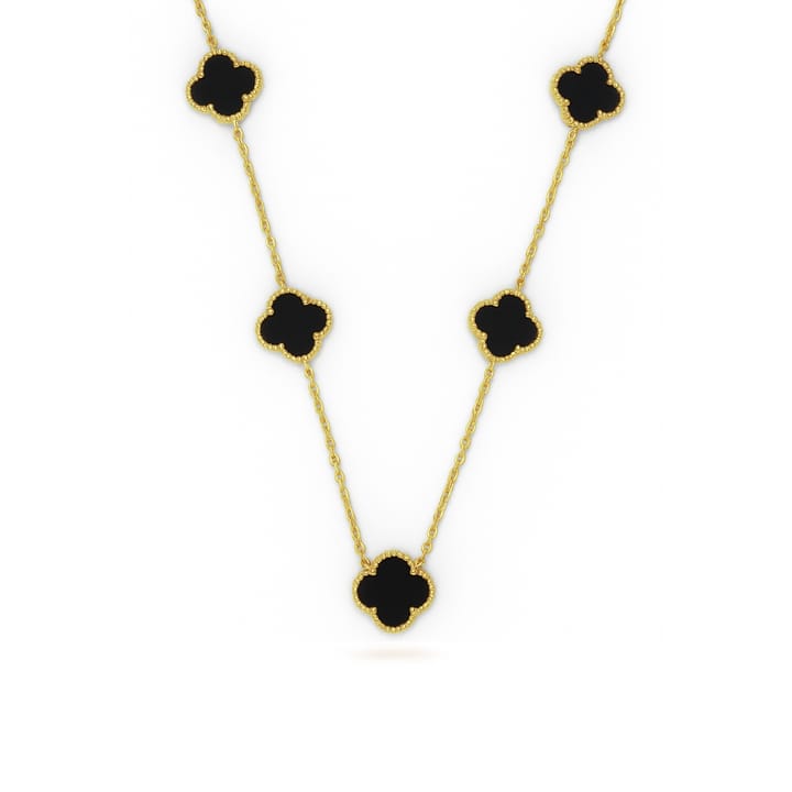 Vancleef Damen-Halskette 925 Silber vergoldet 5 schwarze vierblättrige Kleeblätter _LSC37 
