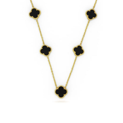 Vancleef Damen-Halskette 925 Silber vergoldet 5 schwarze vierblättrige Kleeblätter _LSC37 