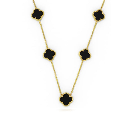 Collana Donna Argento 925 Vancleef Dorato 5 Quadrifogli Neri _LSC37