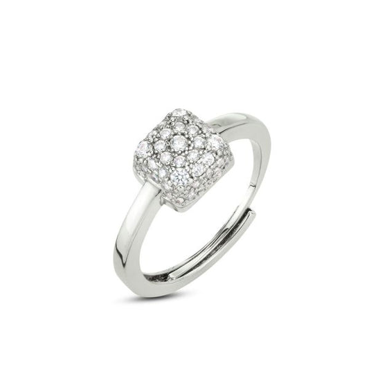 Anello Regolabile Boccadamo Fascia Sottile Centrale Quadrato Zirconi _XAN221