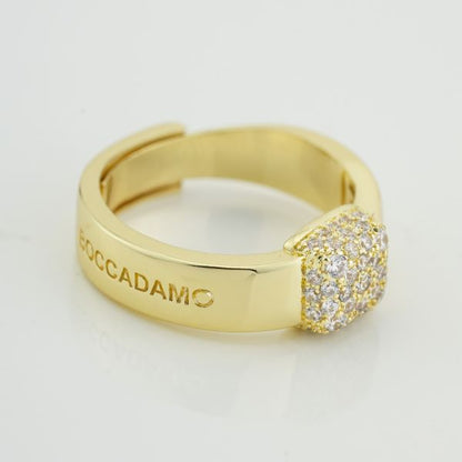 Damenring aus 18-karätigem, satiniertem Gelbgold mit blauen Zirkonen