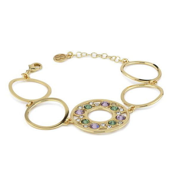 Boccadamo Damen-Armband, Bronze, Kreise, Gelbgold, plattiert, grüner Erinit und helle Amethyst-Kristalle, _XB1021D 