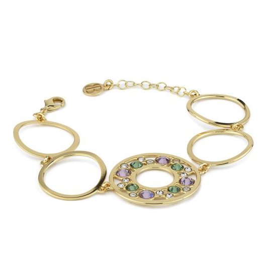 Boccadamo Damen-Armband, Bronze, Kreise, Gelbgold, plattiert, grüner Erinit und helle Amethyst-Kristalle, _XB1021D 