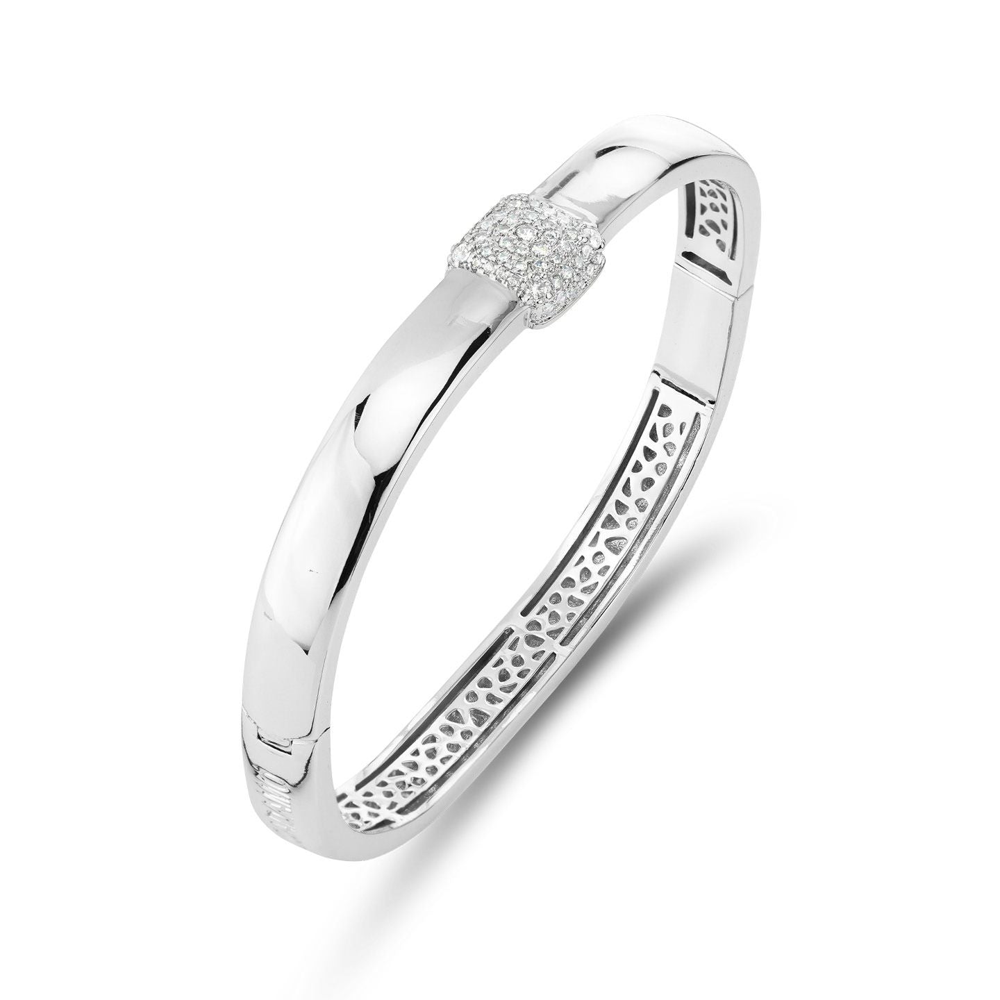 Bracciale Boccadamo Donna Bronzo Silver Pavè di Zirconi Rigido _XB1046