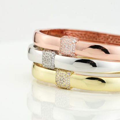 Bracciale Boccadamo Donna Bronzo Silver Pavè di Zirconi Rigido _XB1046