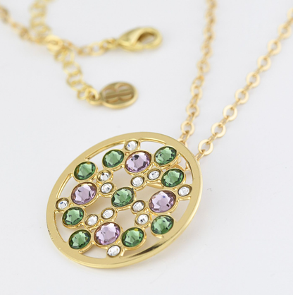 Collana Boccadamo Donna Bronzo Cerchio Grande Placcata Oro Giallo Cristalli Verde Erinite e Light Ametist _XGR722D