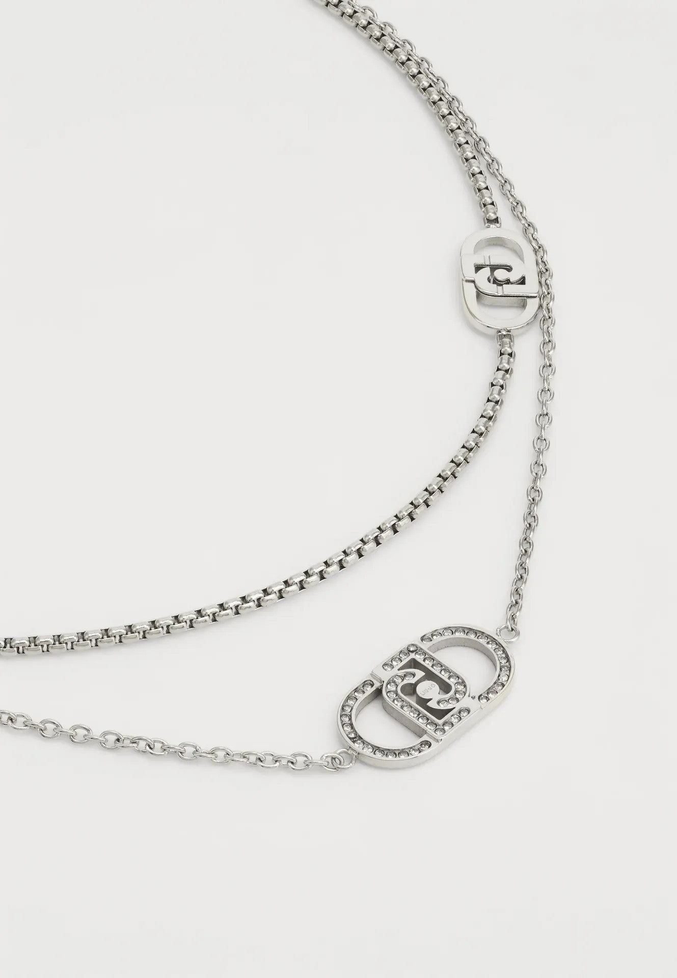 Collana Liu Jo Donna Acciaio Silver Multifilo Logo Cristalli Bianchi _LJ2902