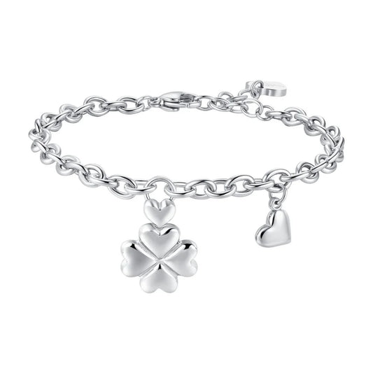 Bracciale Luca Barra Donna Acciaio Silver Ciondolo Quadrifoglio _ BK2955
