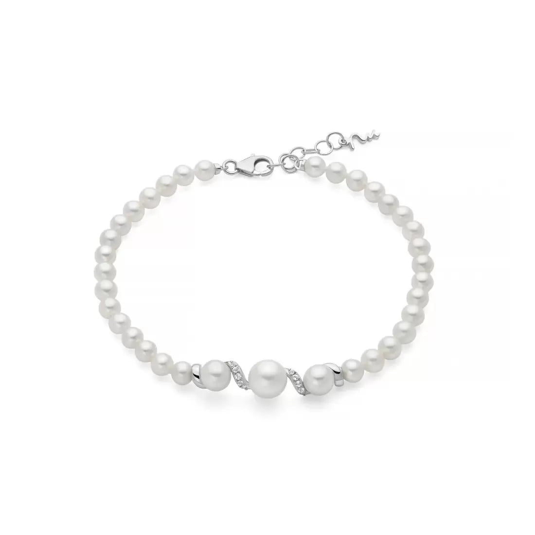 Damen-Armband mit Naturperlen und Silberkugel Miluna PBR3034